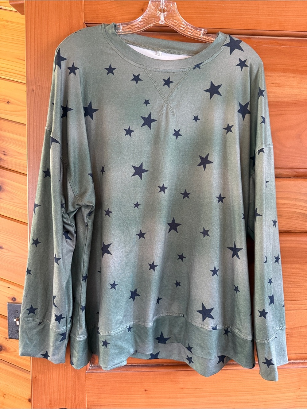 Olive Green Star Print Long Sleeve Top